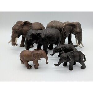 6 Vtg Schleich Elephant Asian African Bull Cow Calves Herd Wildlife
